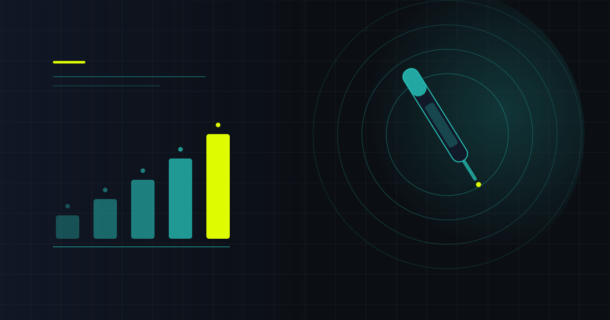 Dark abstract header graphic with an ascending dose titration bar sequence and an injection pen outline